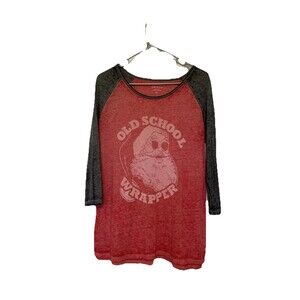 XL “Old School Wrapper” Zoe + Liv Christmas Santa 3/4 Sleeve Top